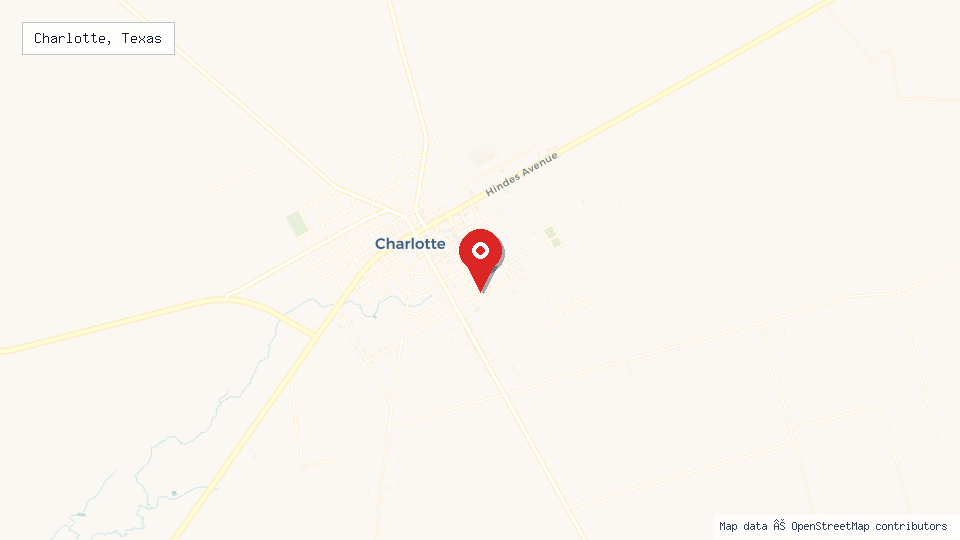 Street map of Charlotte, Texas with location pin