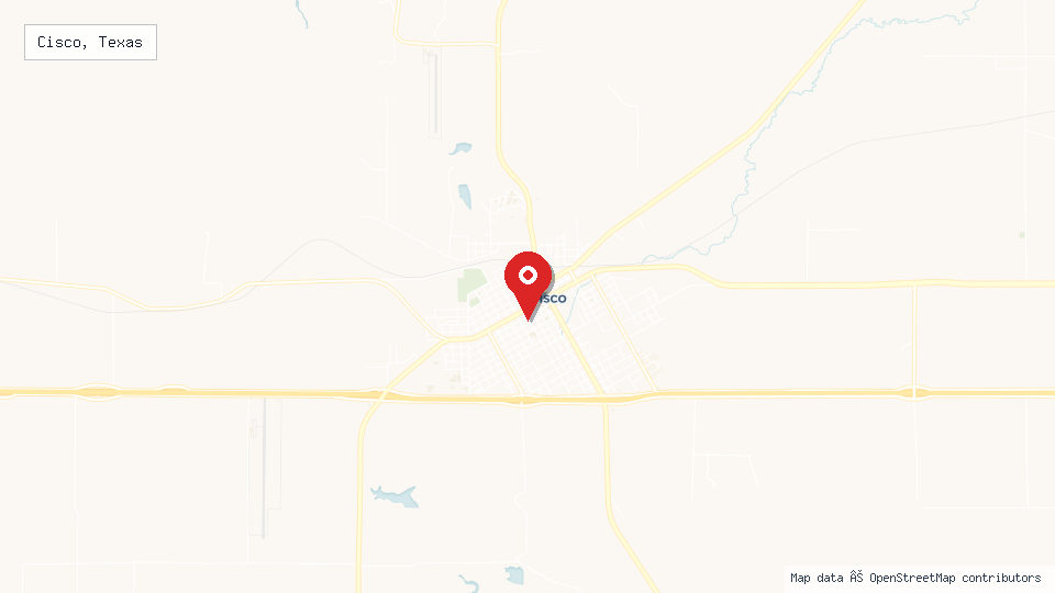 Street map of Cisco, Texas with location pin