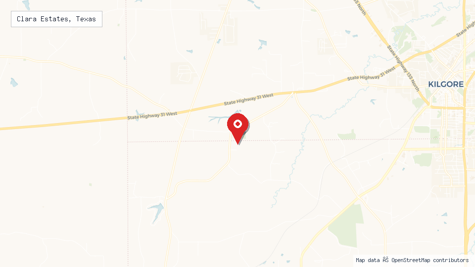 Street map of Clara Estates, Texas with location pin