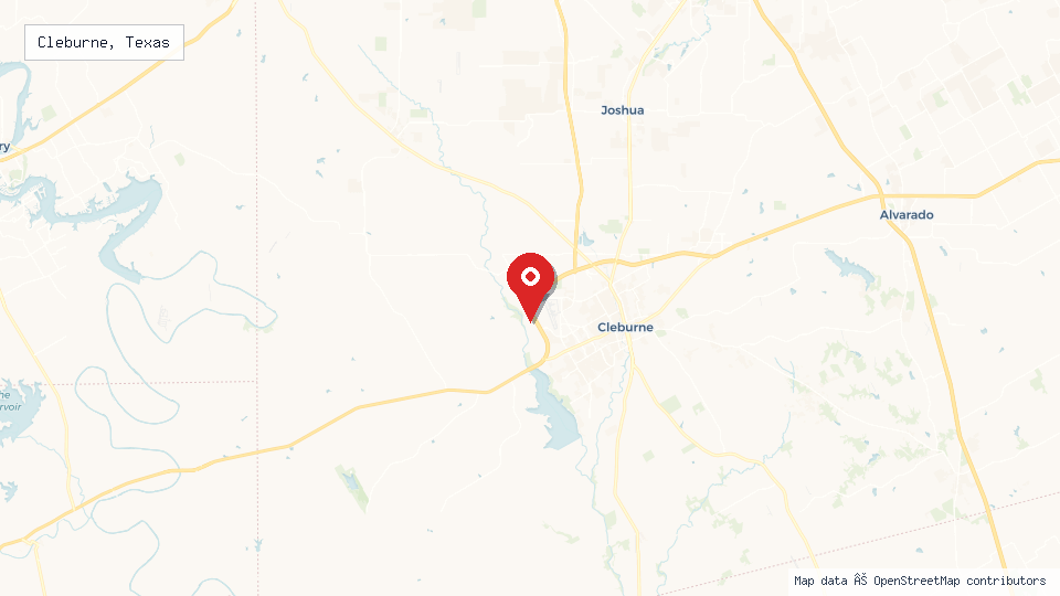 Street map of Cleburne, Texas with location pin