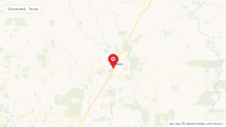 Street map of Cleveland, Texas with location pin