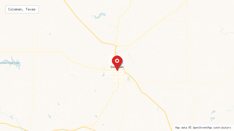 Street map of Coleman, Texas with location pin