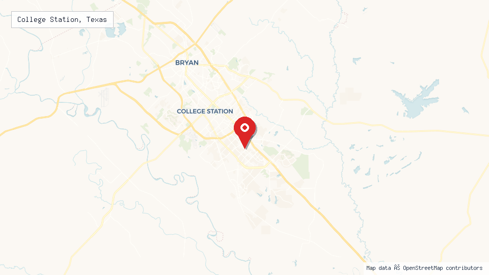 Street map of College Station, Texas with location pin