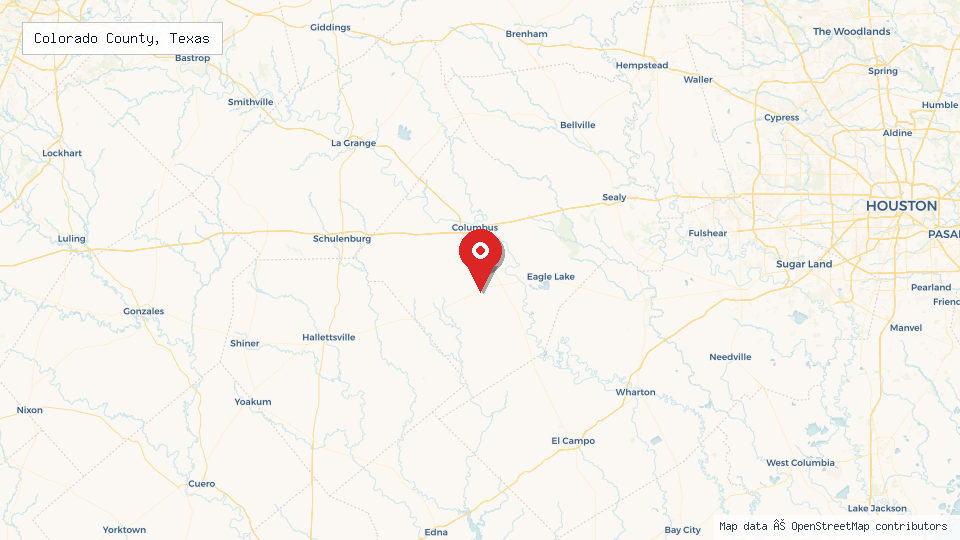 Street map of Colorado County, Texas with location pin