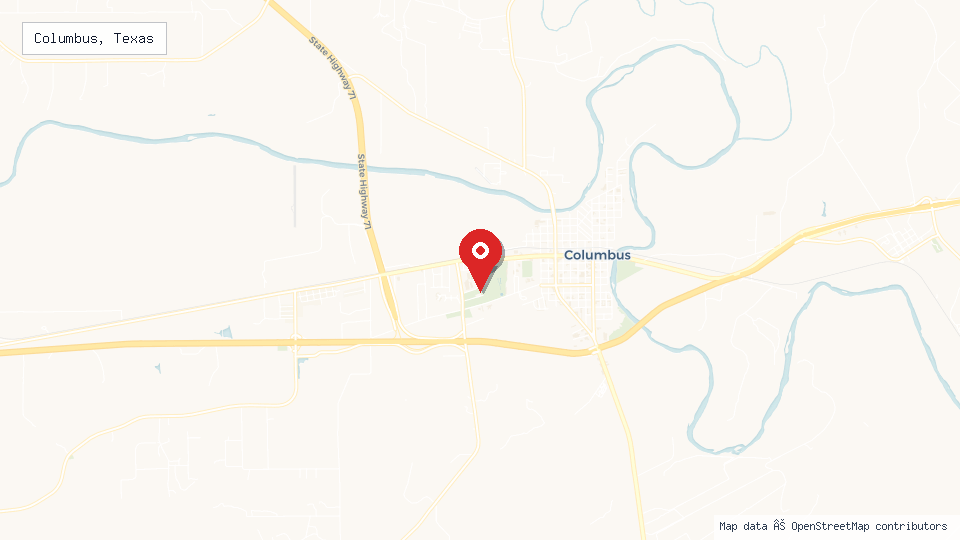 Street map of Columbus, Texas with location pin