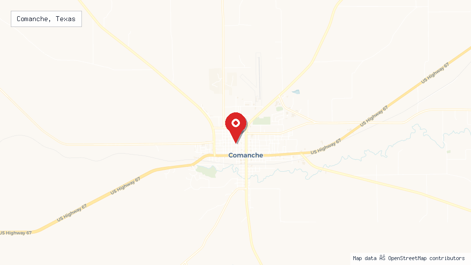 Street map of Comanche, Texas with location pin