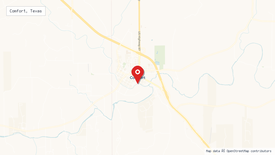 Street map of Comfort, Texas with location pin