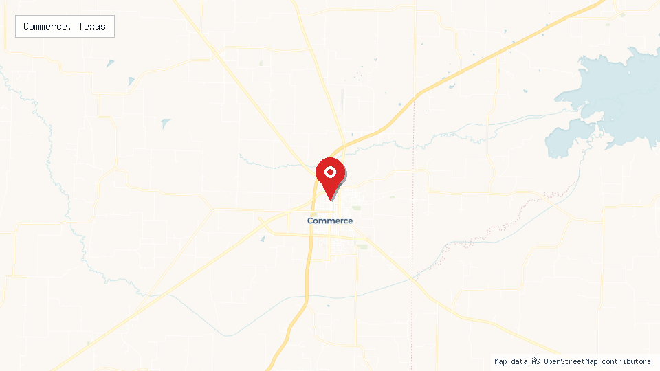 Street map of Commerce, Texas with location pin