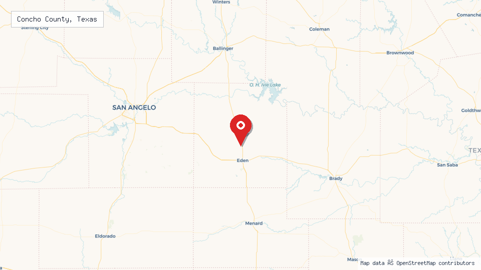 Street map of Concho County, Texas with location pin