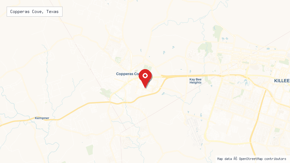 Street map of Copperas Cove, Texas with location pin