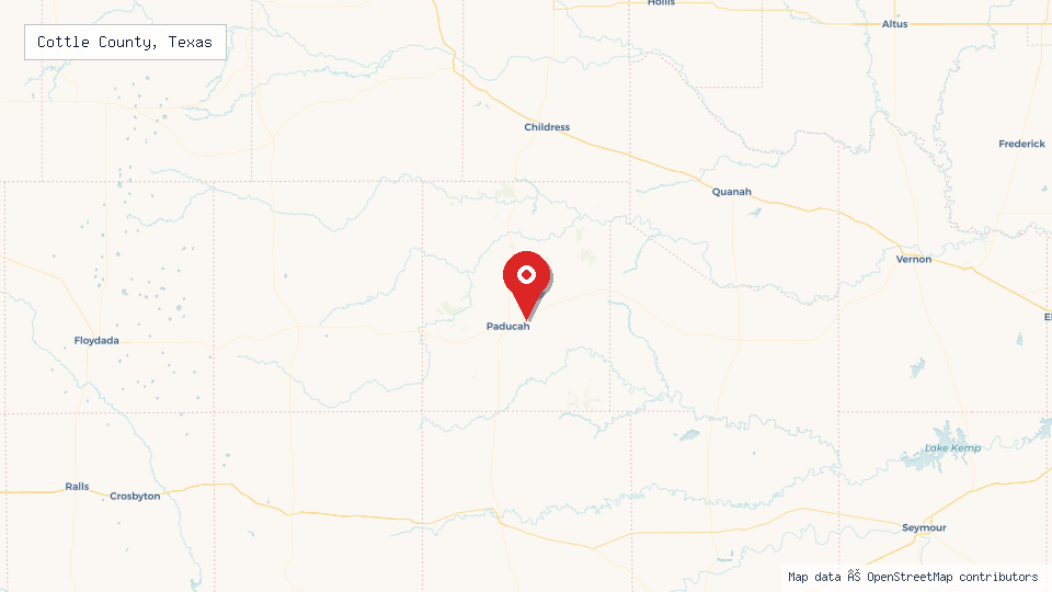 Street map of Cottle County, Texas with location pin