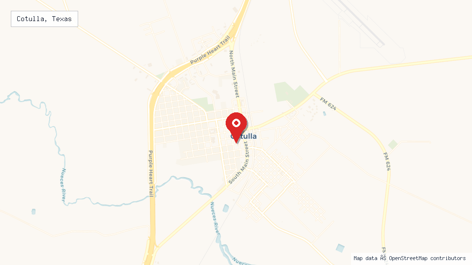 Street map of Cotulla, Texas with location pin