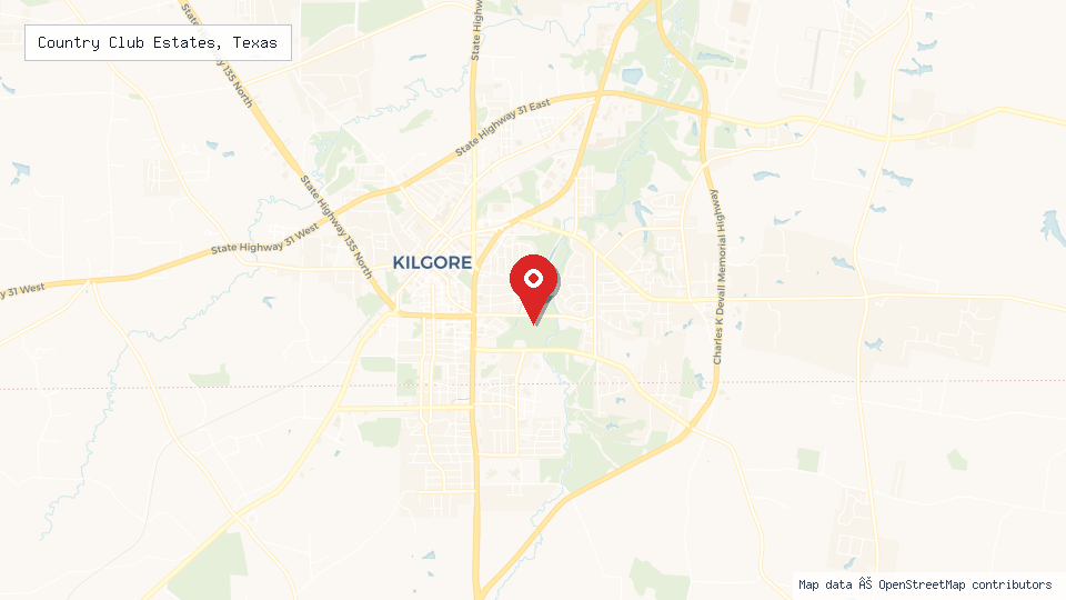 Street map of Country Club Estates, Texas with location pin