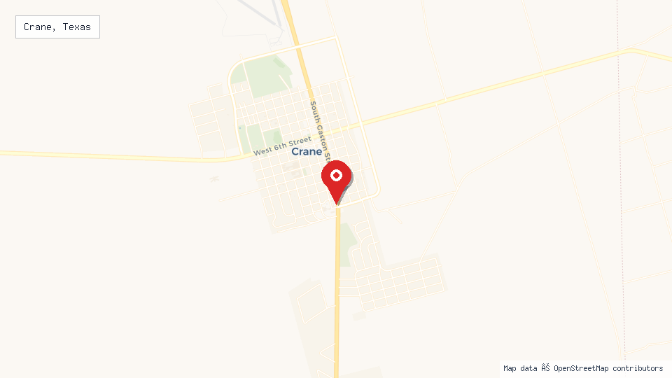 Street map of Crane, Texas with location pin