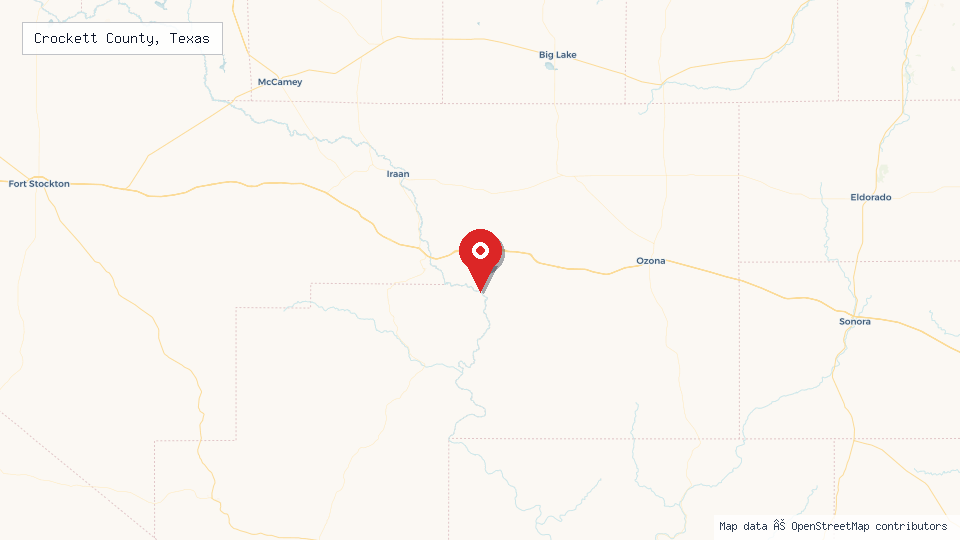 Street map of Crockett County, Texas with location pin