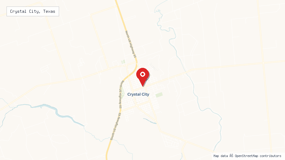 Street map of Crystal City, Texas with location pin
