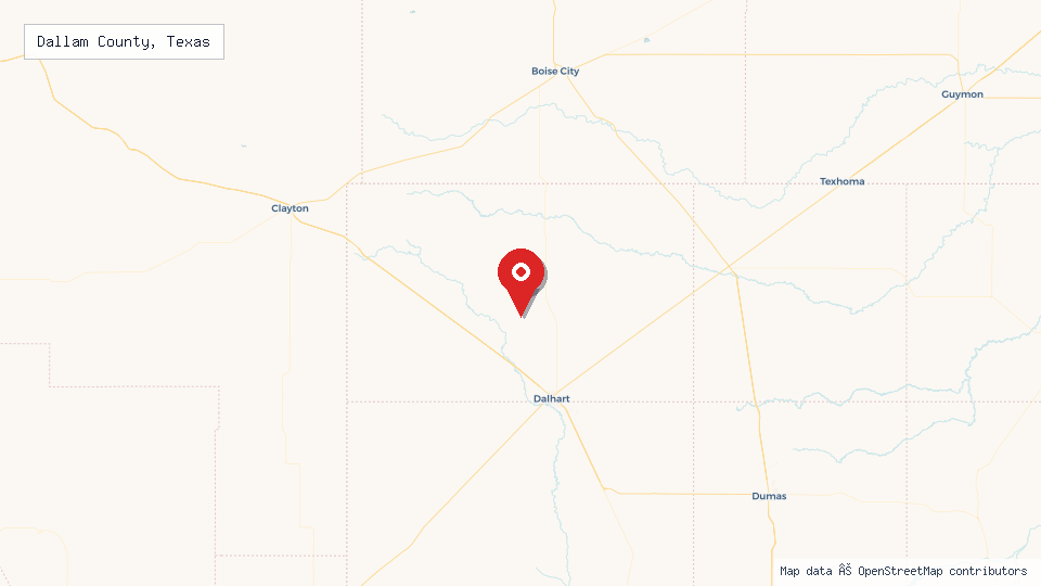 Street map of Dallam County, Texas with location pin