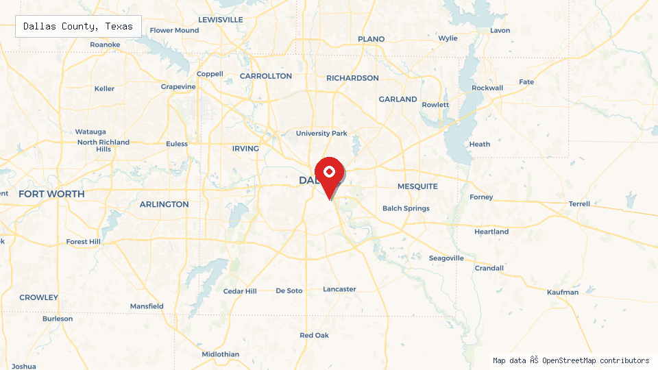 Street map of Dallas County, Texas with location pin
