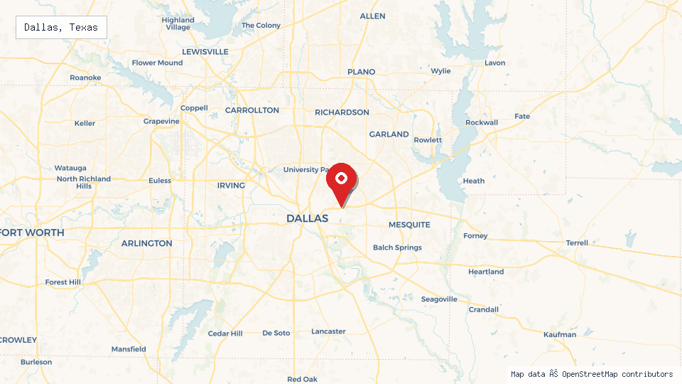 Street map of Dallas, Texas with location pin