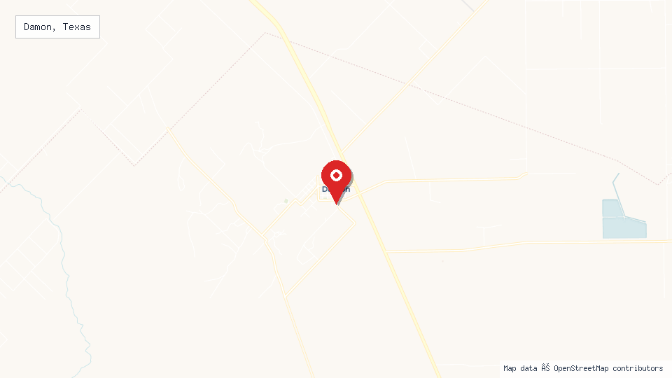 Street map of Damon, Texas with location pin