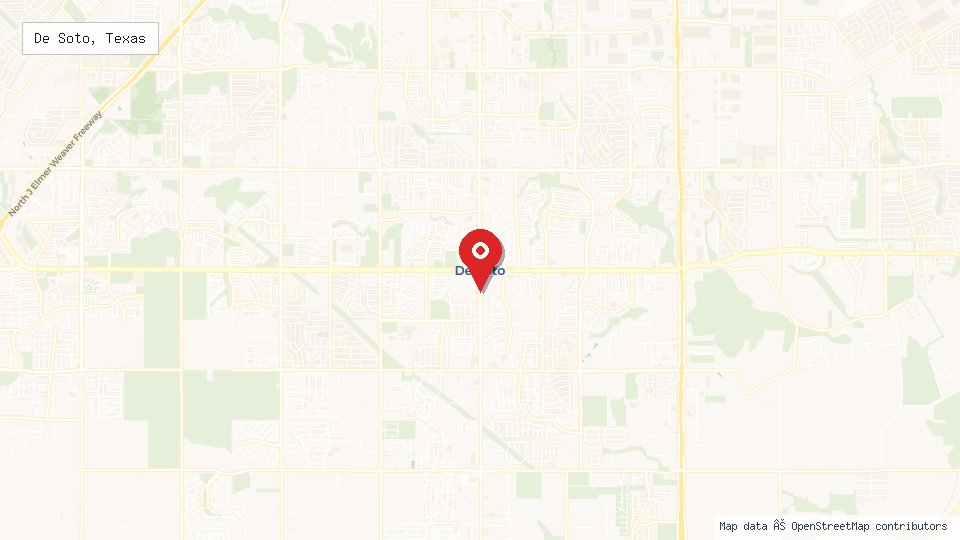 Street map of De Soto, Texas with location pin