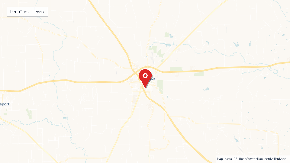 Street map of Decatur, Texas with location pin
