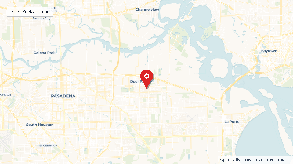 Street map of Deer Park, Texas with location pin