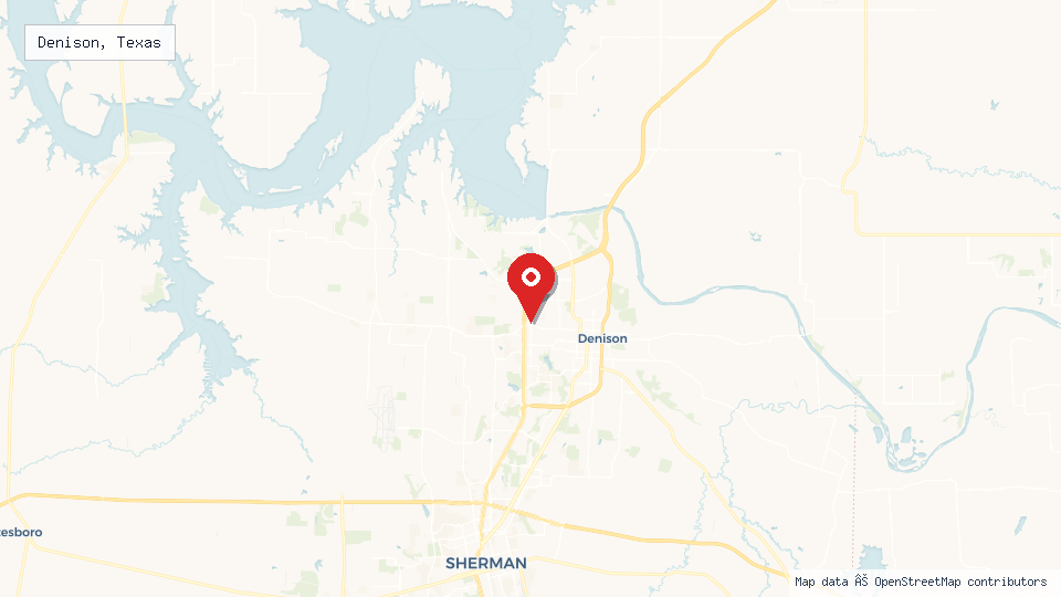 Street map of Denison, Texas with location pin