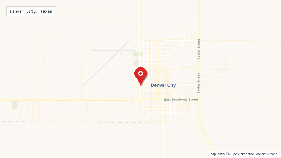 Street map of Denver City, Texas with location pin