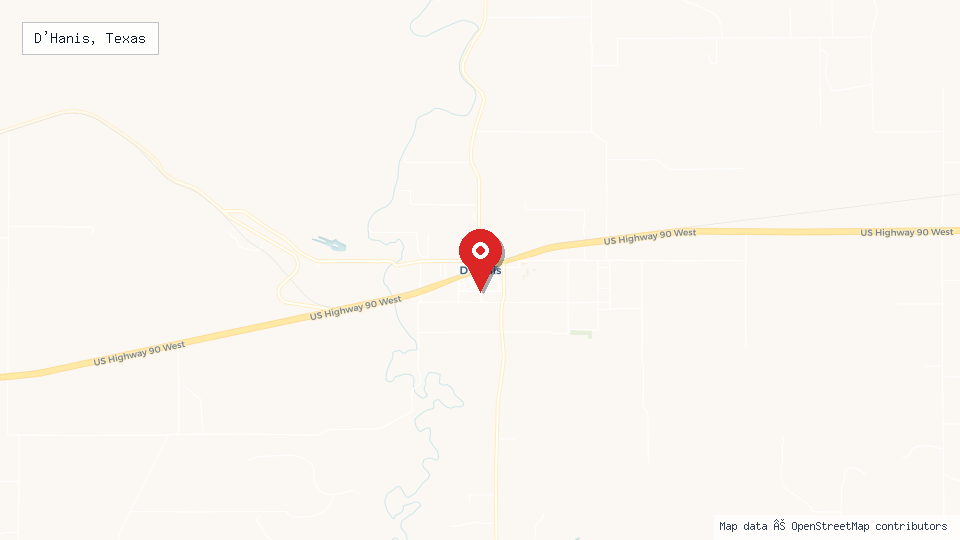 Street map of D'Hanis, Texas with location pin