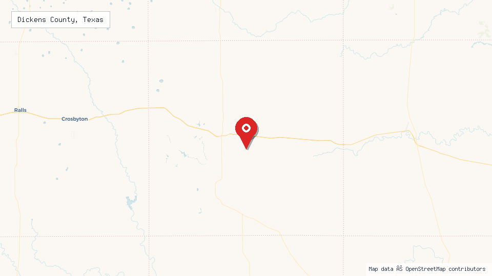 Street map of Dickens County, Texas with location pin