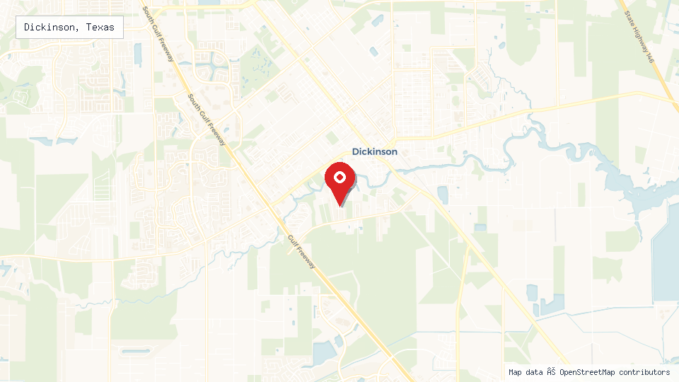 Street map of Dickinson, Texas with location pin