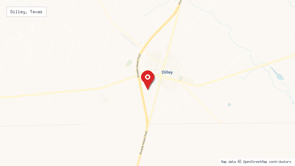 Street map of Dilley, Texas with location pin