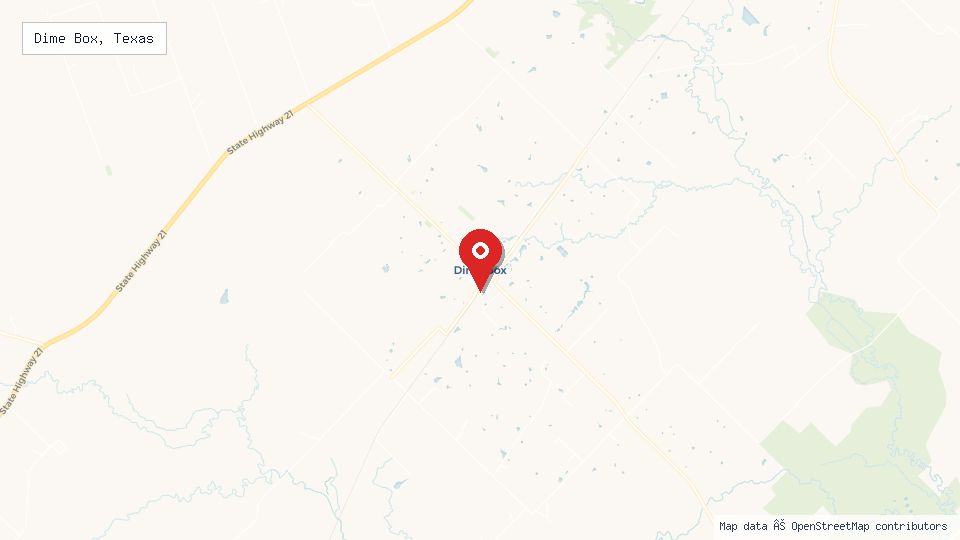 Street map of Dime Box, Texas with location pin