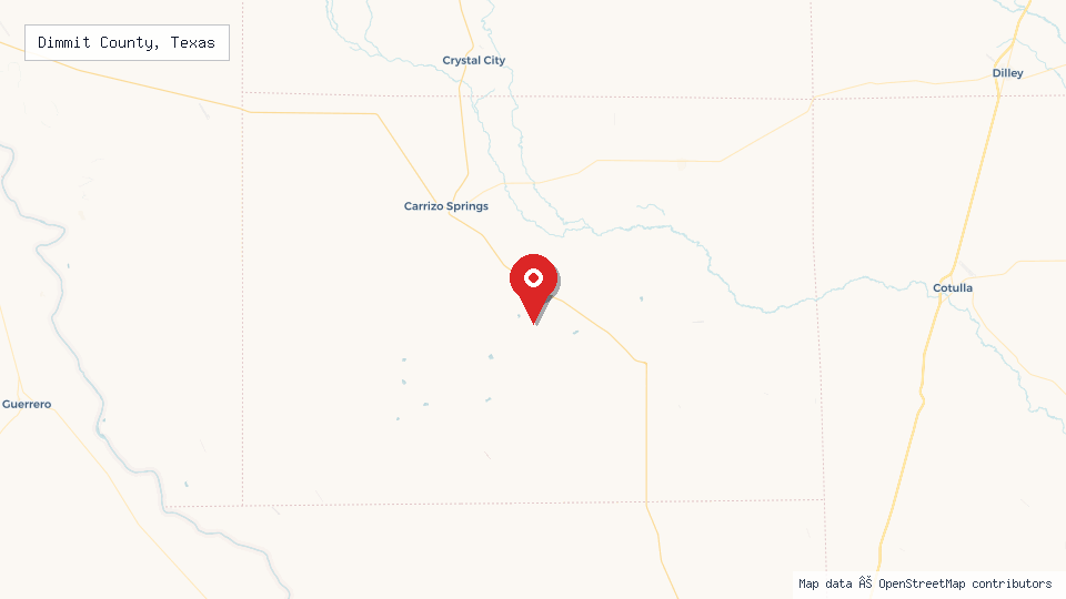 Street map of Dimmit County, Texas with location pin