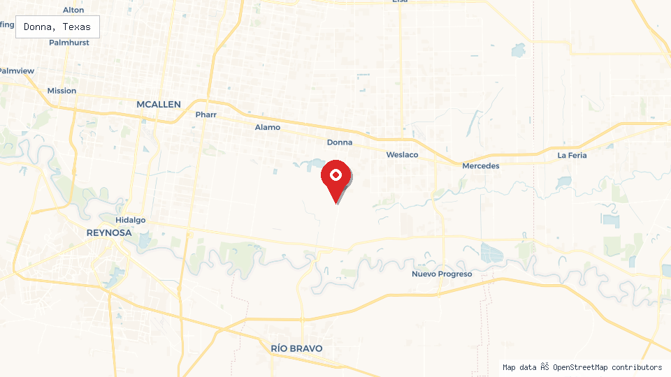 Street map of Donna, Texas with location pin