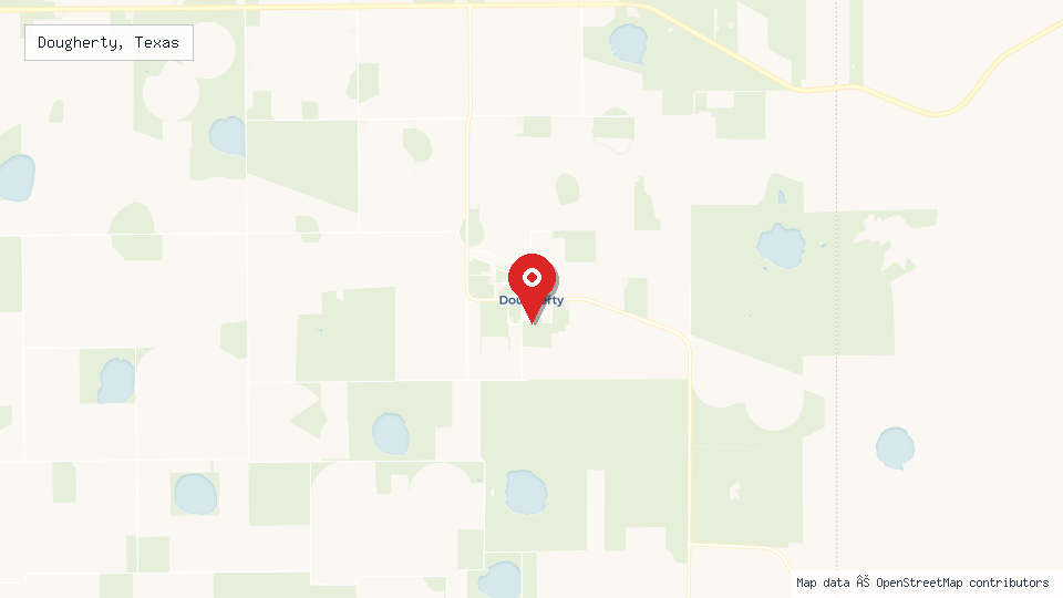 Street map of Dougherty, Texas with location pin