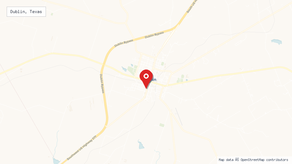 Street map of Dublin, Texas with location pin