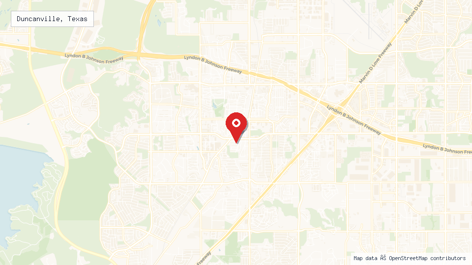 Street map of Duncanville, Texas with location pin