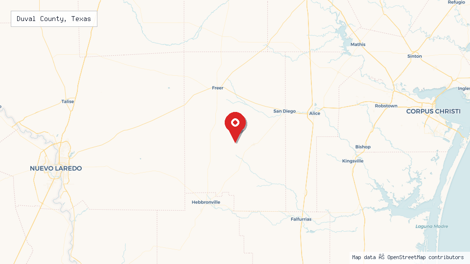 Street map of Duval County, Texas with location pin