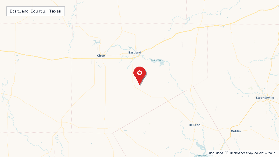 Street map of Eastland County, Texas with location pin