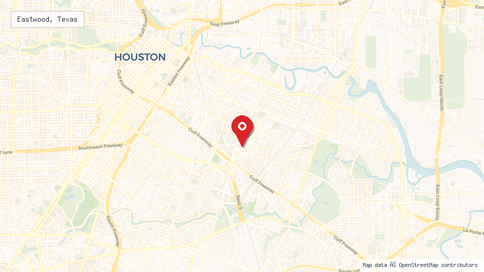 Street map of Eastwood, Texas with location pin