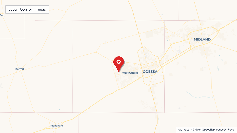 Street map of Ector County, Texas with location pin