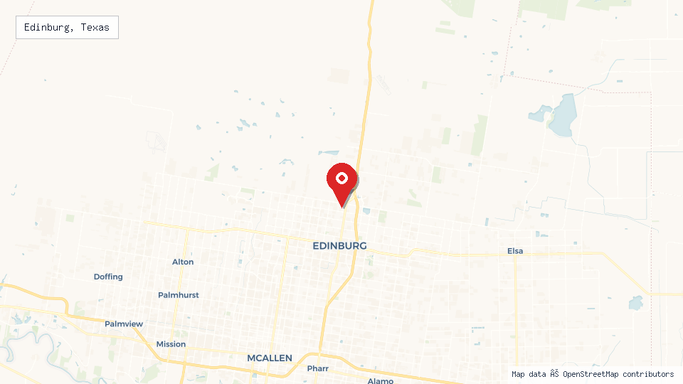 Street map of Edinburg, Texas with location pin