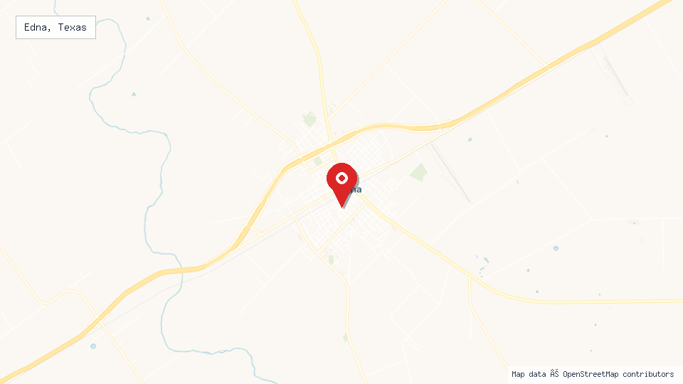 Street map of Edna, Texas with location pin
