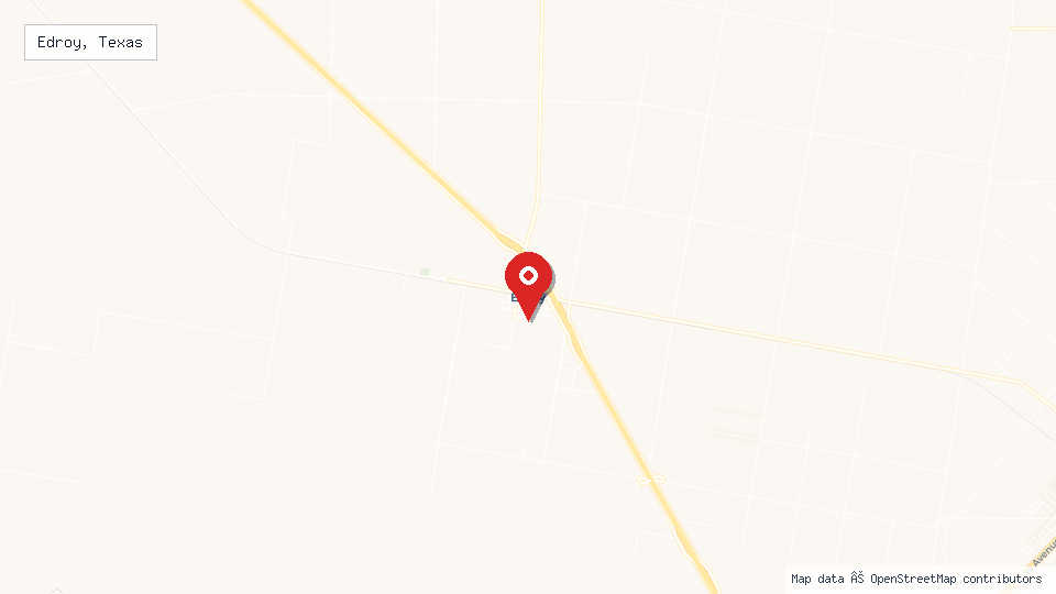 Street map of Edroy, Texas with location pin