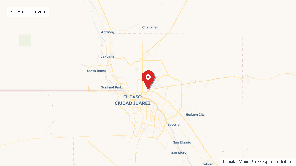 Street map of El Paso, Texas with location pin