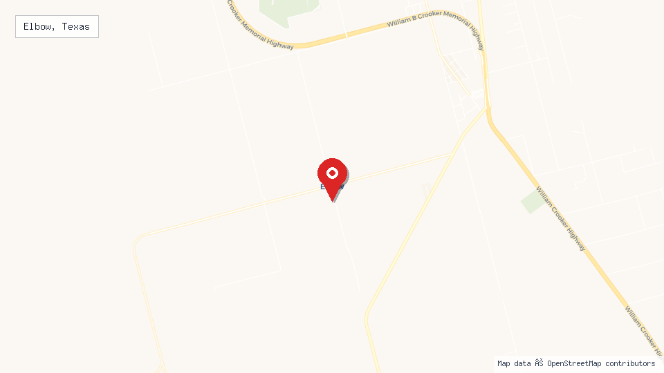 Street map of Elbow, Texas with location pin