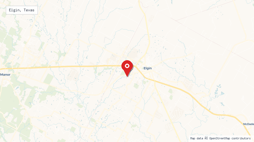 Street map of Elgin, Texas with location pin