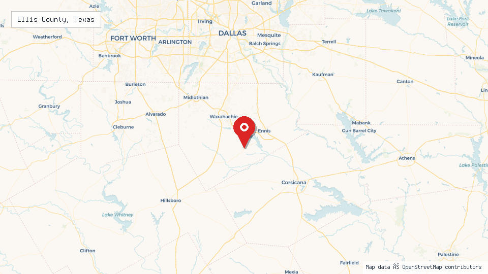 Street map of Ellis County, Texas with location pin